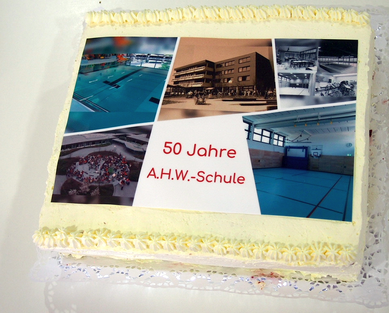 Torte mit Fotos und Beschriftung 50 Jahre AHWS