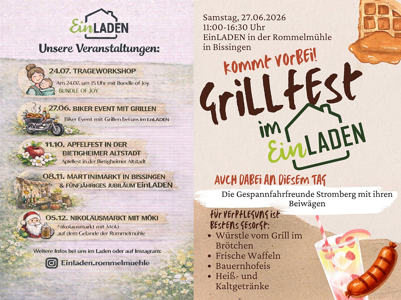Flyer für Veranstaltungen des EinLaden