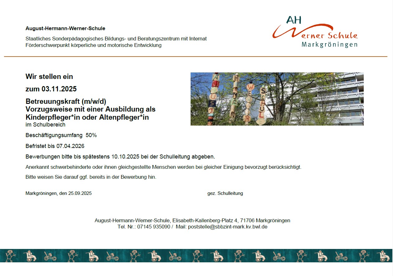 Stellenausschreibung betreuende Kraft